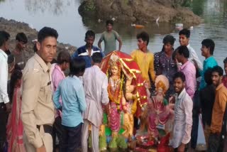 durga sculptures immerse in khadwa