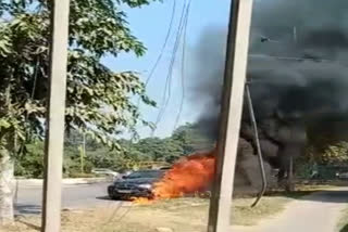 A sudden fire in BMW car in chandigarh