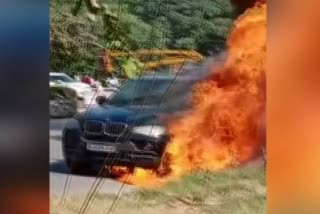 A sudden fire in BMW car in chandigarh
