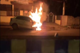 Moving car catches fire