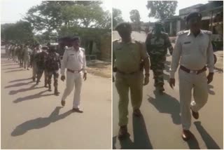 Flag march of police personnel in bermo bokaro