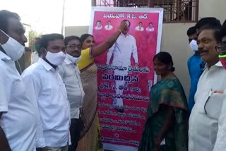 Anointing to kcr picture at Madupalli village  in khammam