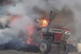 WATCH: Tractor with paddy stubble catches fire in Fatehabad