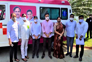 minister-ktr-launching-gift-a-smile-ambulances-in-pragathi-bhavan