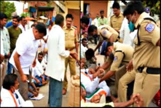 cngress leaders protest against agricultural bill in pochampally at yadadri district