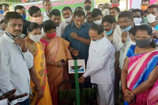 Minister Etala Rajender inaugurated grain purchasing center at Beempalli