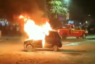 caught fire a running car in bhatli