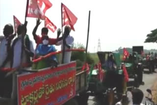 cpm tractor rally against farm bills in khammam district