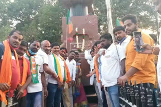 bjp celebrations for dubbaka victory in karimnagar