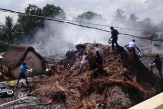 a house burning due to firecrackers flames at perumallapalli