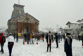 Tourists enjoy fresh snowfall in Kedarnath Dham