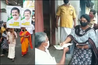 Candidate in covid treatment  bjp candidate in covid treatment  nedunkadu ward thiruvananthapuram  പ്രചാരണവുമായി പ്രവർത്തകർ  സ്ഥാനാർഥി കൊവിഡ് ചികിത്സയിൽ  നെടുങ്കാട് വാർഡ്