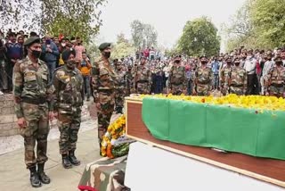 Last farewell to the martyr Army man at Udhampur who lost his life in avalanche in Kupwara, Kashmir