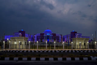 Jharkhand Assembly building illuminated with blue light on World Children's Day