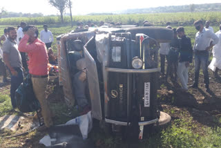 Cruiser Vehicle overturned at hubli