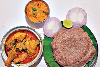 village traditional recipe sangati preparing with different curries