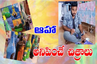 art on used bottles by vijayawada artist pawan