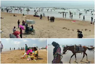 Suryalanka beach bustle with tourists