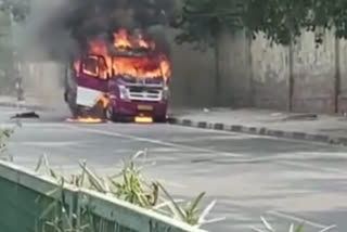 Ambulance catches fire