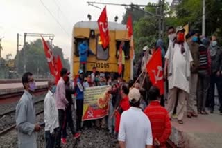 Left trade union block railway track at Belgharia station,