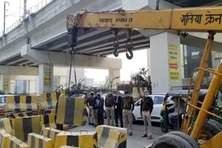 cemented barricades and police forces deployed at Jhajjar Delhi border