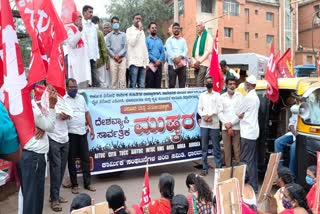 Protests by labor unions at hubli