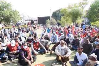 trade unions protest against central government policies in sirsa