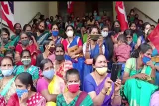 Protests by labor unions in madikeri