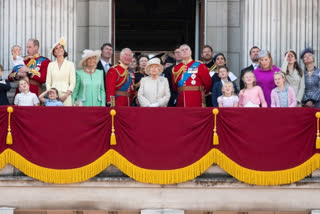 Britain's Queen Elizabeth II (C) and her family members