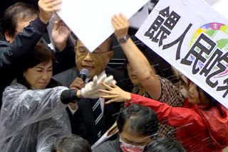 Lawmakers throw pig guts, punches on Taiwan parliament floor