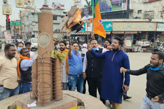 fir on bjym activists for burning effigy of Home Minister