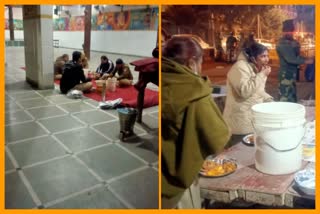 Baba haridash mela committee serving food to policemen at Jharoda Border