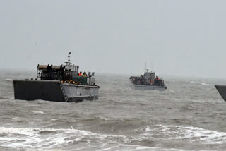 Military excercises held at Kakinada coast, Andhra Pradesh