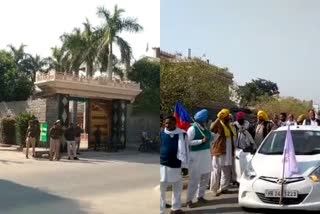 Farmers protested outside Dushyant Chautalas house in Sirsa during Delhi march