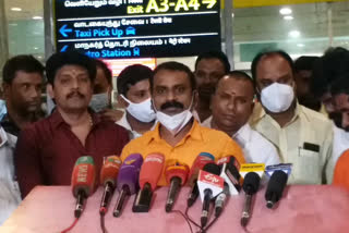 L Murugan at Chennai airport