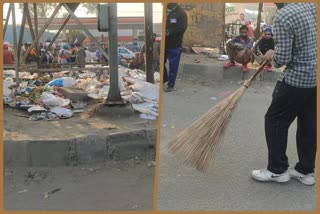 farmers doing cleanliness by themselves in singhu border