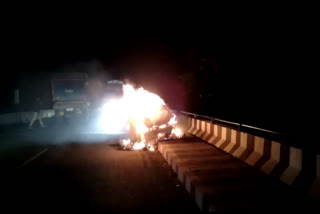 car catches fire in kotdwar