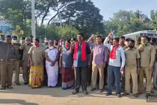 rtc staff protest at kodad rtc depot in suryapet district