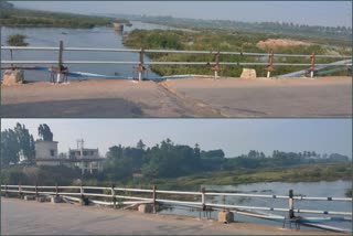 Construction of iron barrier to Kampli bridge