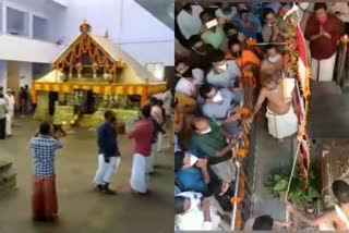 parassini puthari mahotsavam  covid protocol violation  പറശ്ശിനി പുത്തരി മഹോത്സവം  പുത്തരി തിരുവപ്പന മഹോത്സവം  പറശ്ശിനിക്കടവ് മുത്തപ്പ ക്ഷേത്രം  കണ്ണൂര്‍  കൊടിയേറ്റിൽ കൊവിഡ് പ്രോട്ടോകോള്‍ ലംഘിച്ചതിന് കേസ്  kannur district news  kannur