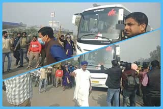 Farmers left on bus from Singhu border for meeting in delhi