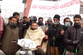 disabled people protest in srinagar on the occasion of world disability day