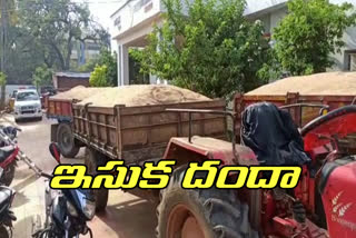 seized 10 tractors at yellandu that are moving sand illegally