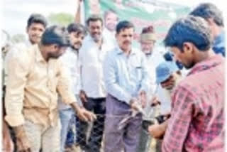 Lakshmareddy participates in the distribution of nutrient repellents to sheep and goats
