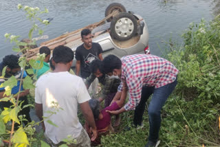 car crashed into the pond at srikrishnapatnam east godavari district