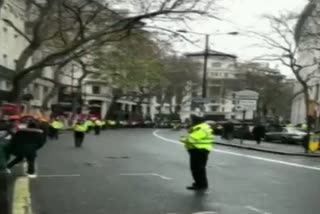 London Police in full force giving protection to Indian High Commission