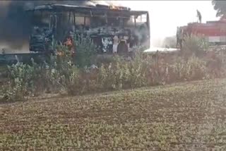 fire caught in running bus, Dausa news