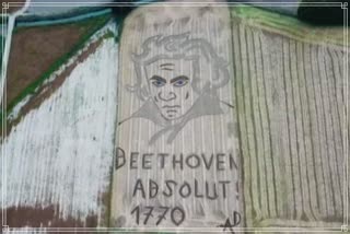 Italy: A land artist carves face of German Composer Beethoven into Italy field