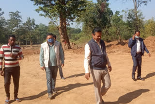 ddc inspected under construction football stadium in chaibasa