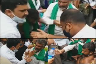 Farmers protesting lying on the road